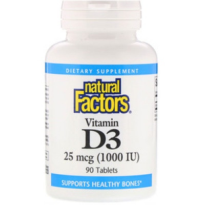 Витамины Natural Factors Витамин D3 1000 ME 90 таблеток