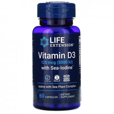 Витамины Life Extension Витамин D3 with Sea-Iodine 5000 IU 60 капсул