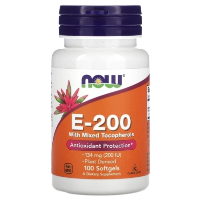 Витамины NOW Vitamin E-200 Mixed Tocopherol 100 капсул